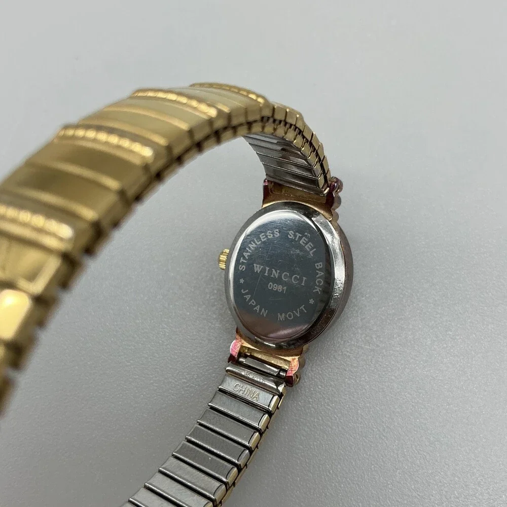 WINCCI Womens Watch 18mm MOP Oval Dial Gold Tone Expansion Bracelet New Battery